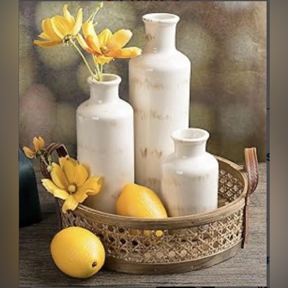 Vase Set of 3 White & Gold Komely NEW in Box Ceramic Jar Set